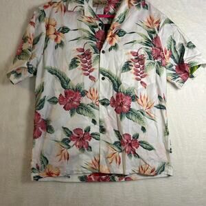 Blue Hawaii short sleeve  Hawaiian floral button up large red and white L